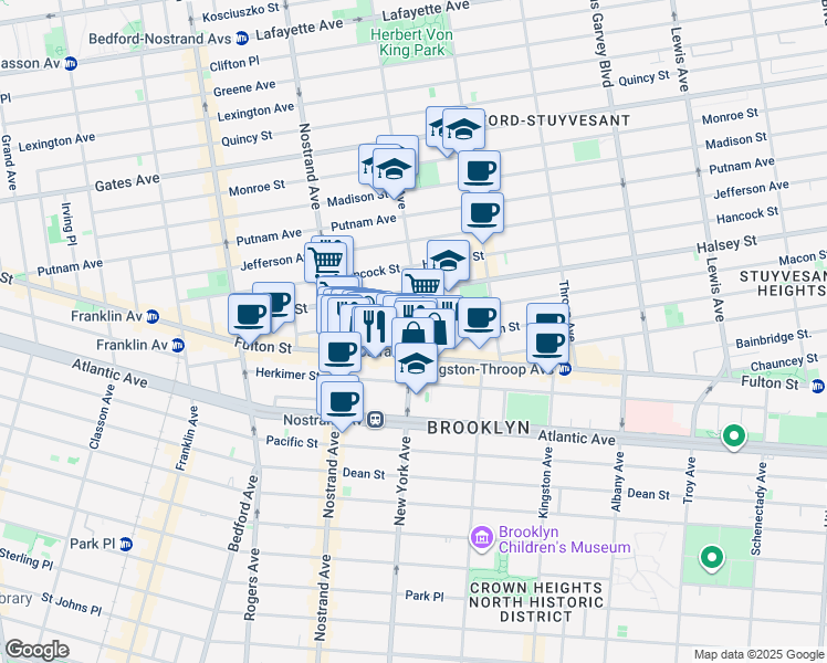 map of restaurants, bars, coffee shops, grocery stores, and more near 944 Marcy Avenue in Brooklyn