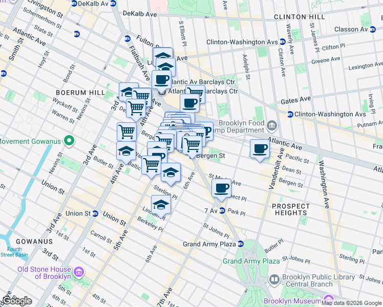 map of restaurants, bars, coffee shops, grocery stores, and more near 237 Flatbush Avenue in Brooklyn