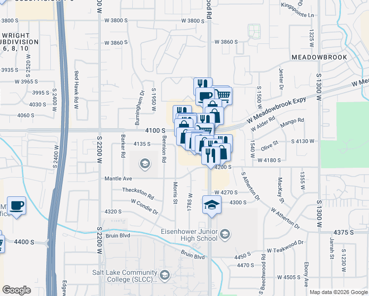 map of restaurants, bars, coffee shops, grocery stores, and more near 4146 Carriage Square in Taylorsville