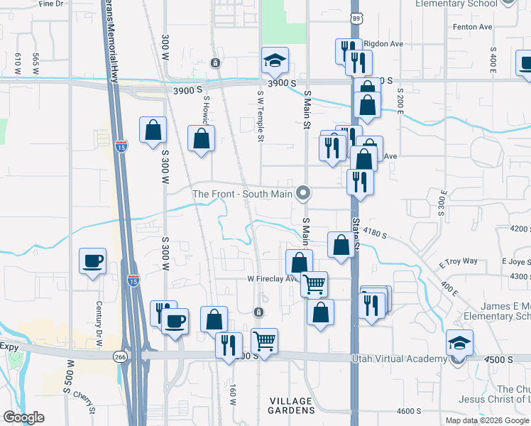 map of restaurants, bars, coffee shops, grocery stores, and more near 81 West Central Avenue in Murray