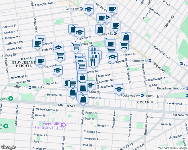map of restaurants, bars, coffee shops, grocery stores, and more near in Brooklyn