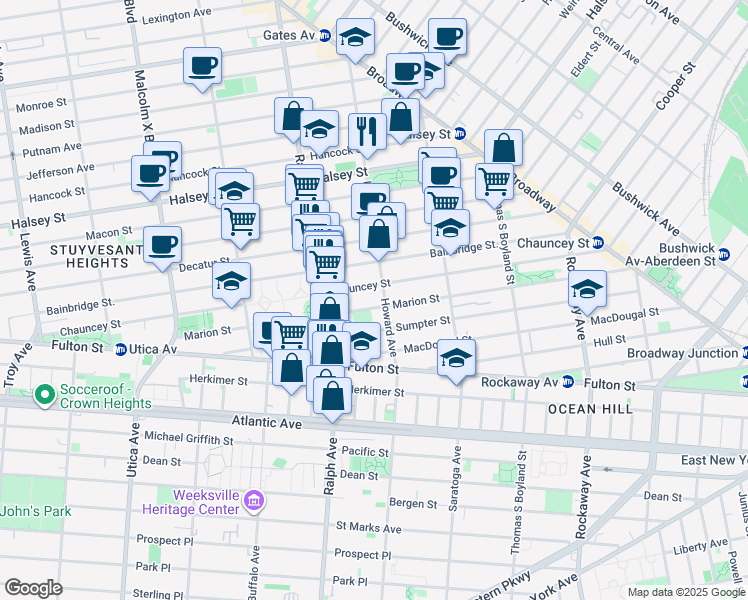 map of restaurants, bars, coffee shops, grocery stores, and more near in Brooklyn