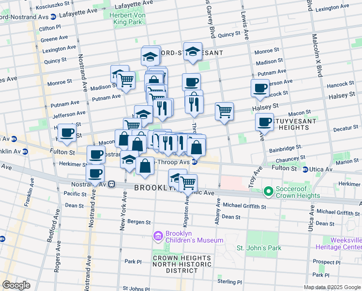map of restaurants, bars, coffee shops, grocery stores, and more near 97 MacDonough Street in Brooklyn