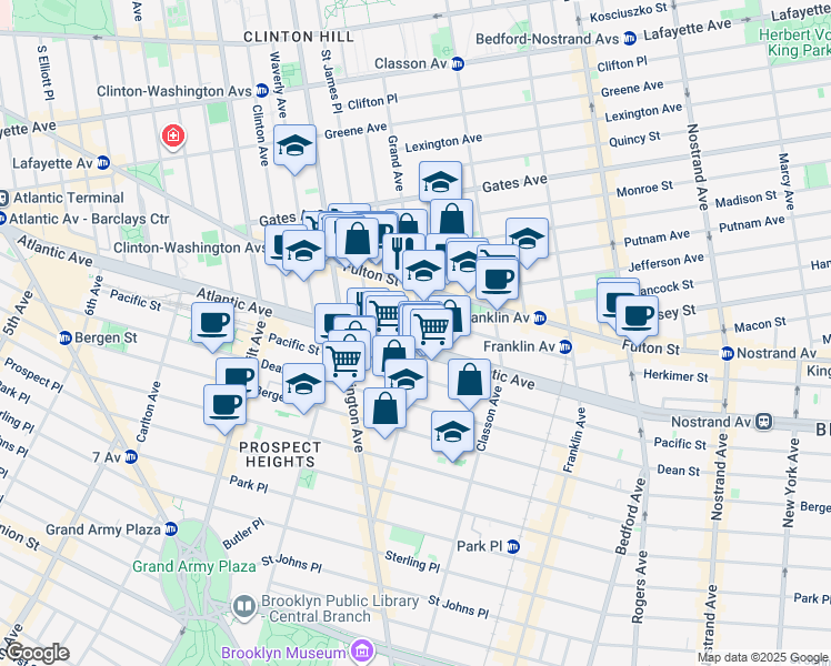 map of restaurants, bars, coffee shops, grocery stores, and more near 42 Lefferts Place in Brooklyn