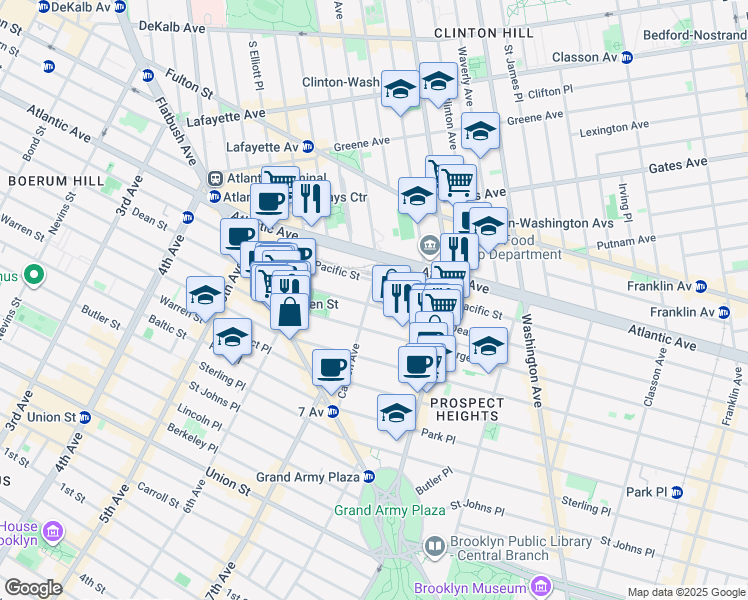 map of restaurants, bars, coffee shops, grocery stores, and more near 516 Carlton Avenue in Brooklyn