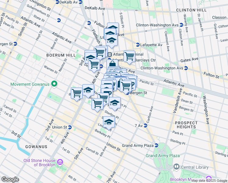 map of restaurants, bars, coffee shops, grocery stores, and more near 448 Dean Street in Brooklyn