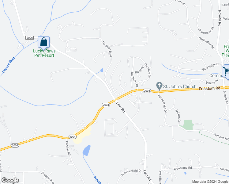 map of restaurants, bars, coffee shops, grocery stores, and more near 114 Trotter Lane in Freedom