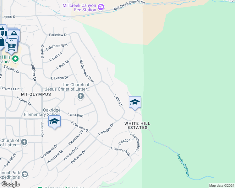 map of restaurants, bars, coffee shops, grocery stores, and more near 4155 Parkview Drive in Salt Lake City