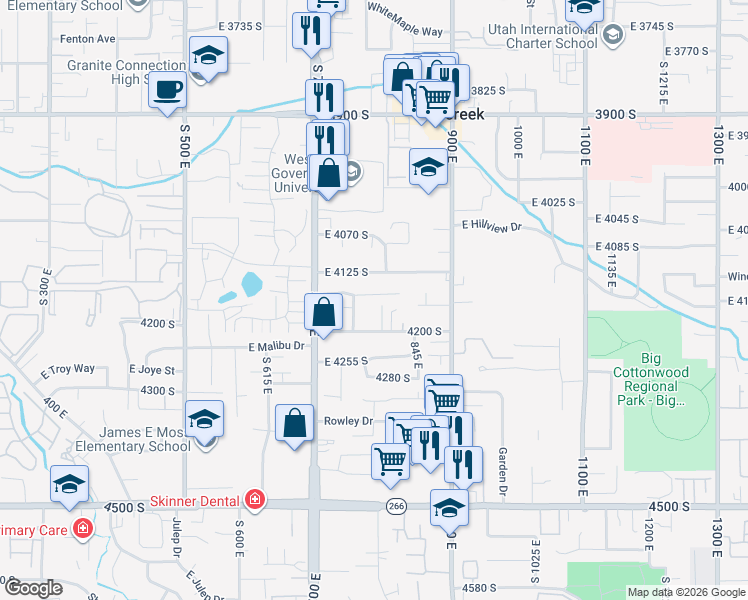 map of restaurants, bars, coffee shops, grocery stores, and more near 782 Grand Cayman Drive in Salt Lake City