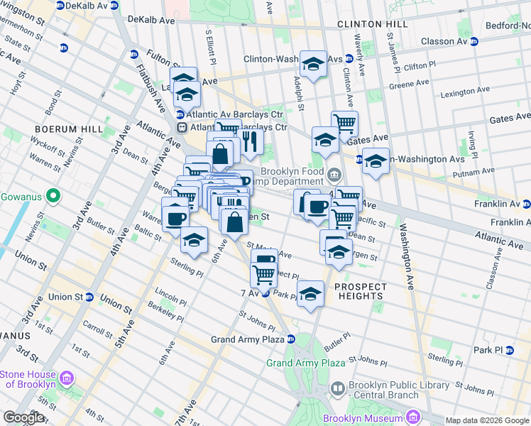 map of restaurants, bars, coffee shops, grocery stores, and more near 535 Dean Street in Brooklyn