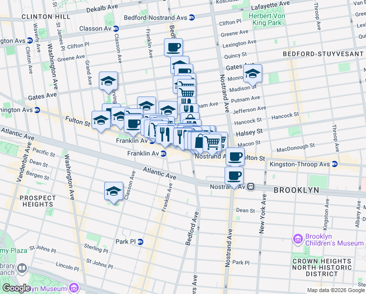 map of restaurants, bars, coffee shops, grocery stores, and more near 16 Spencer Place in Brooklyn