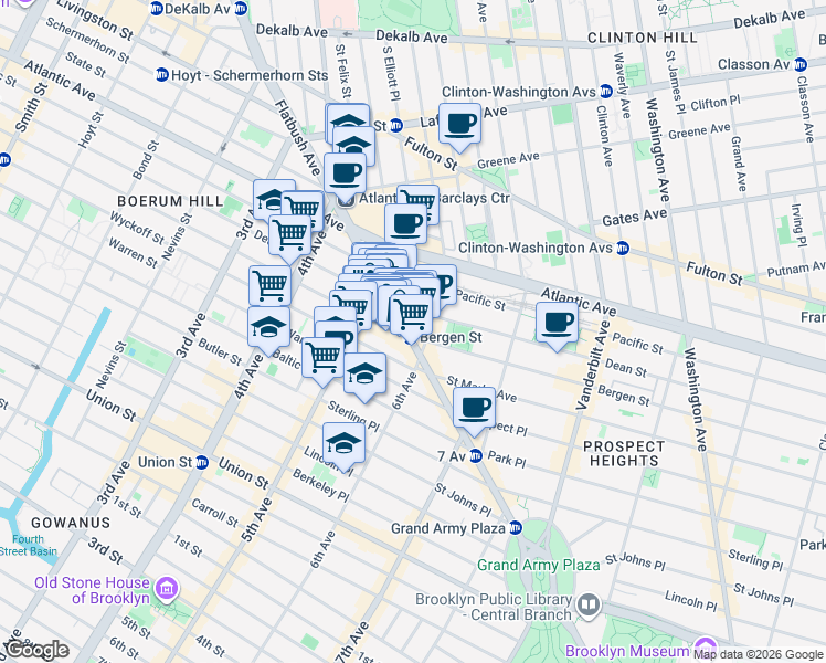 map of restaurants, bars, coffee shops, grocery stores, and more near 237 Flatbush Avenue in Brooklyn