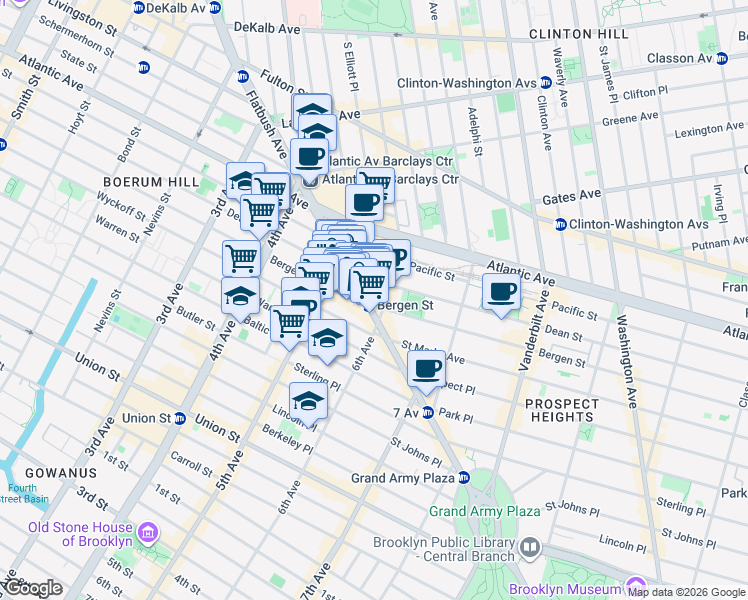 map of restaurants, bars, coffee shops, grocery stores, and more near 237 Flatbush Avenue in Brooklyn
