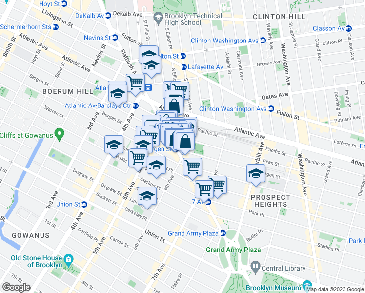 map of restaurants, bars, coffee shops, grocery stores, and more near 66 6th Avenue in Brooklyn