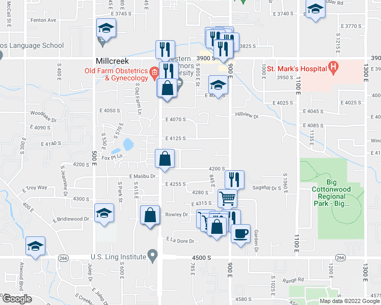 map of restaurants, bars, coffee shops, grocery stores, and more near 782 Grand Cayman Drive in Salt Lake City