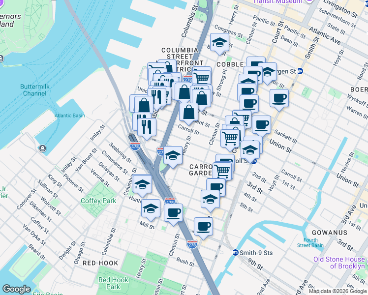 map of restaurants, bars, coffee shops, grocery stores, and more near 166 Summit Street in Brooklyn
