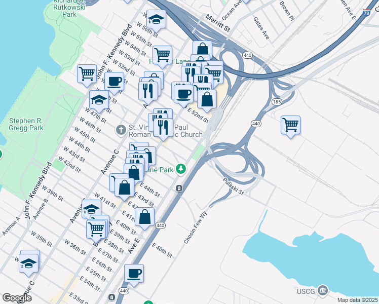 map of restaurants, bars, coffee shops, grocery stores, and more near 777 Avenue E in Bayonne
