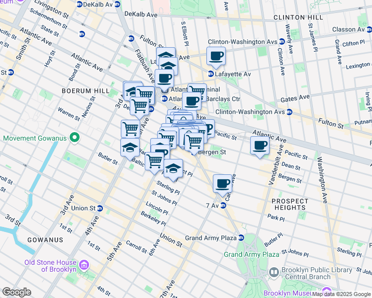 map of restaurants, bars, coffee shops, grocery stores, and more near 237 Flatbush Avenue in Brooklyn
