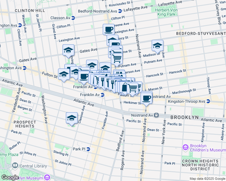 map of restaurants, bars, coffee shops, grocery stores, and more near 16 Spencer Place in Brooklyn
