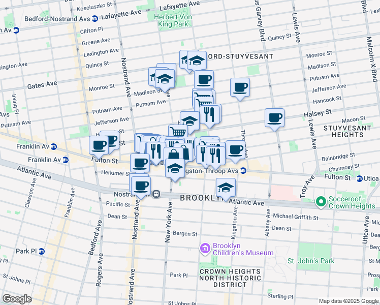 map of restaurants, bars, coffee shops, grocery stores, and more near 27 MacDonough Street in Brooklyn