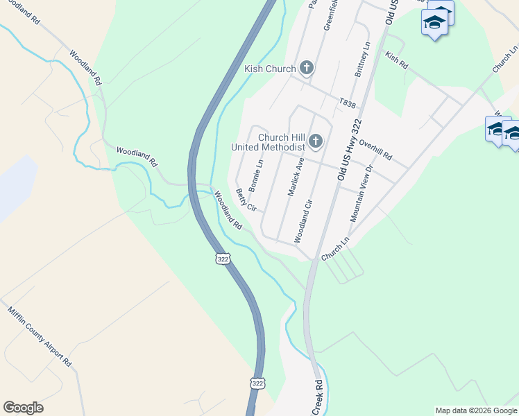 map of restaurants, bars, coffee shops, grocery stores, and more near 13 Hillside Drive in Reedsville