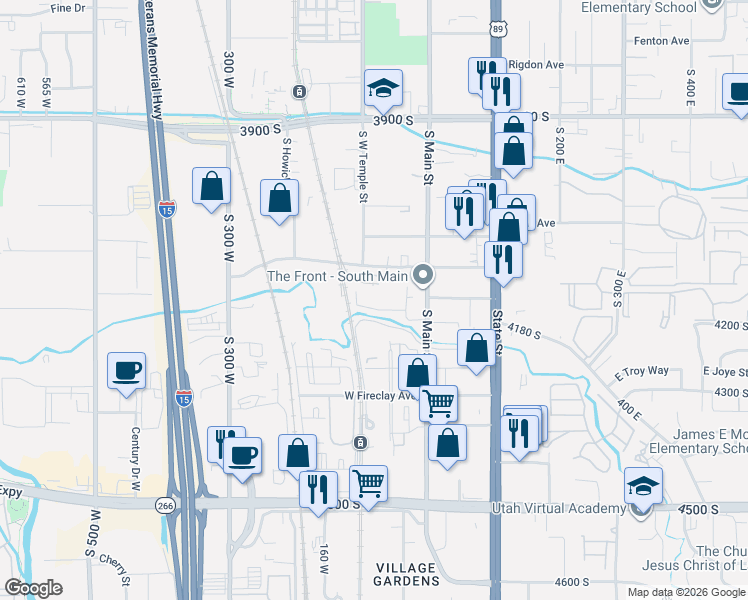 map of restaurants, bars, coffee shops, grocery stores, and more near 81 West Central Avenue in Murray