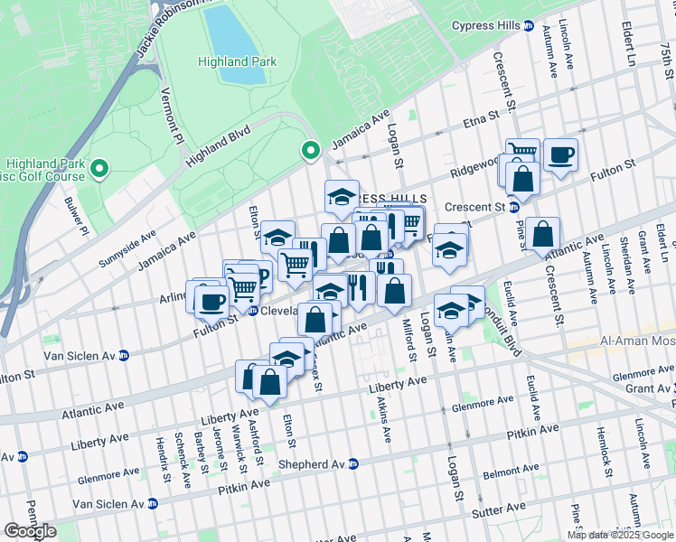 map of restaurants, bars, coffee shops, grocery stores, and more near 365 Arlington Avenue in Brooklyn
