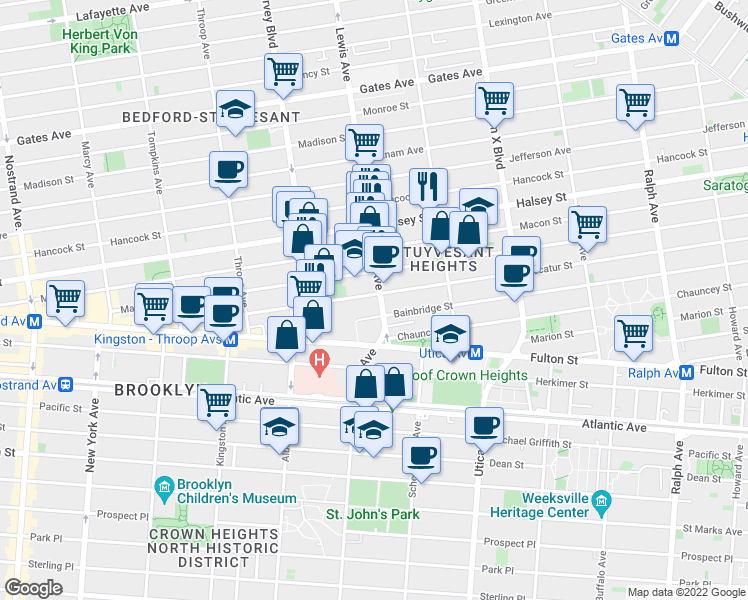 map of restaurants, bars, coffee shops, grocery stores, and more near in Brooklyn