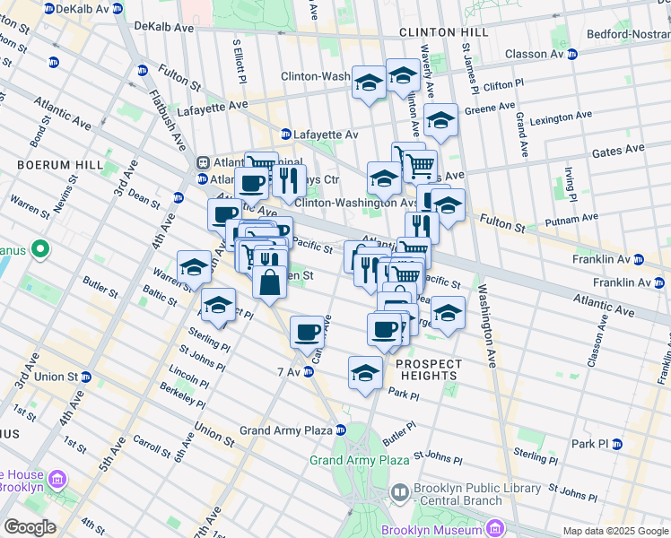 map of restaurants, bars, coffee shops, grocery stores, and more near 516 Carlton Avenue in Brooklyn