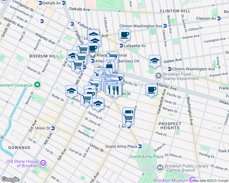 map of restaurants, bars, coffee shops, grocery stores, and more near 489 Dean Street in Brooklyn