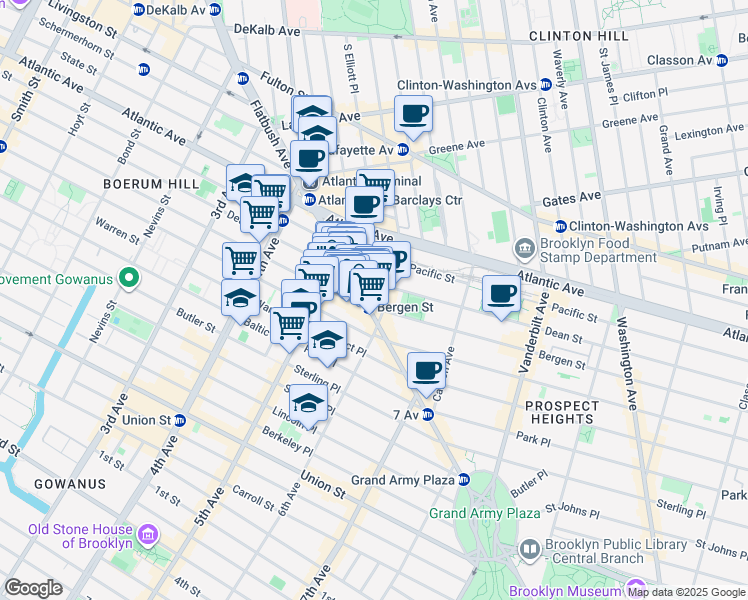 map of restaurants, bars, coffee shops, grocery stores, and more near 237 Flatbush Avenue in Brooklyn