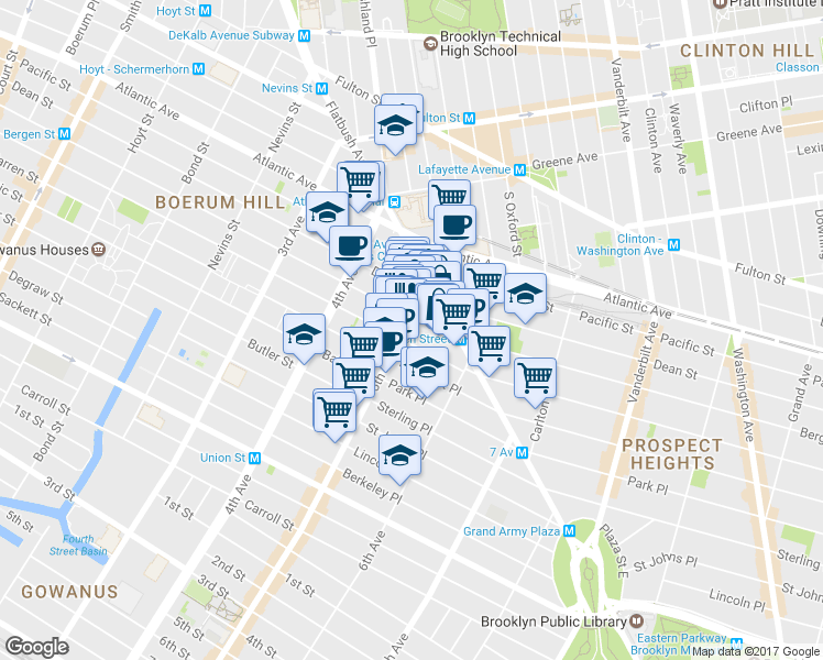 map of restaurants, bars, coffee shops, grocery stores, and more near 448 Dean Street in Brooklyn