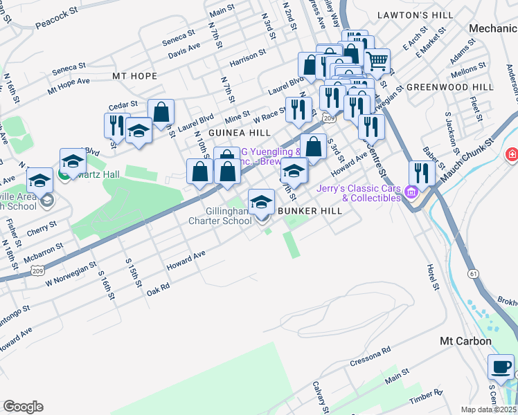 map of restaurants, bars, coffee shops, grocery stores, and more near 900 Mahantongo Street in Pottsville
