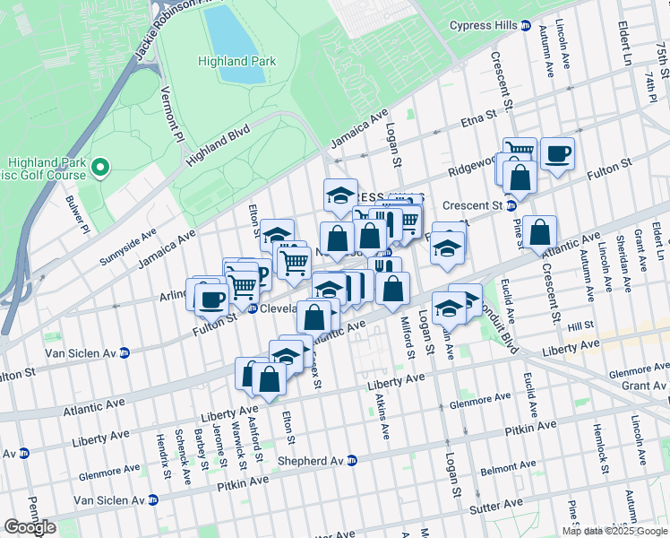 map of restaurants, bars, coffee shops, grocery stores, and more near 365 Arlington Avenue in Brooklyn