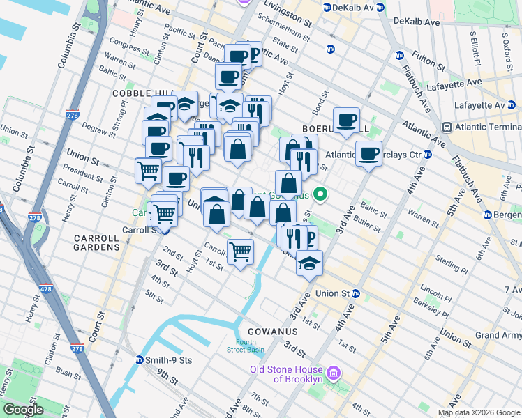 map of restaurants, bars, coffee shops, grocery stores, and more near 461 Degraw Street in Brooklyn