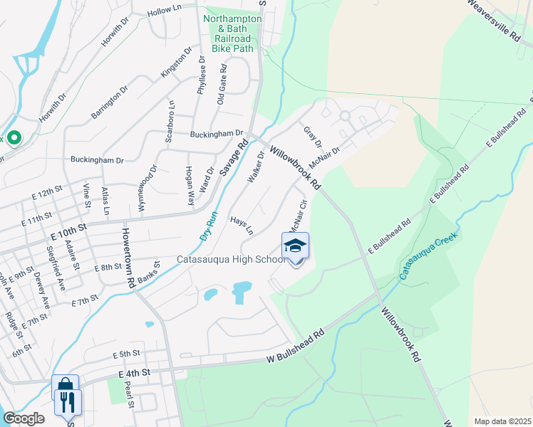 map of restaurants, bars, coffee shops, grocery stores, and more near 19 Kings Court in Northampton