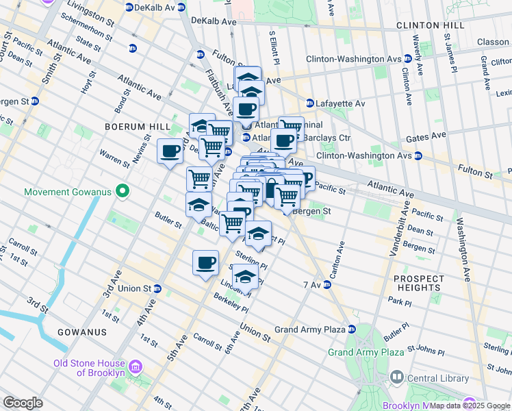 map of restaurants, bars, coffee shops, grocery stores, and more near 448 Dean Street in Brooklyn