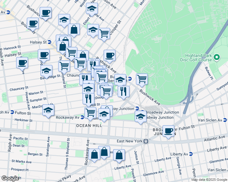 map of restaurants, bars, coffee shops, grocery stores, and more near in Brooklyn