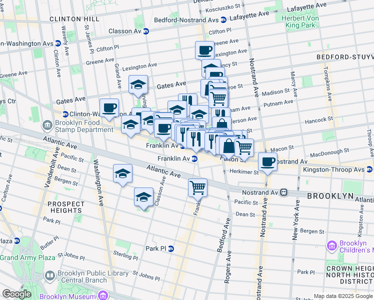 map of restaurants, bars, coffee shops, grocery stores, and more near 1138 Fulton Street in Brooklyn