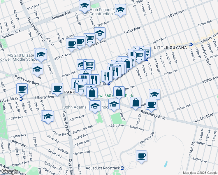 map of restaurants, bars, coffee shops, grocery stores, and more near in Queens