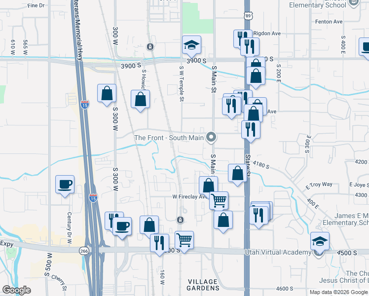 map of restaurants, bars, coffee shops, grocery stores, and more near 81 West Central Avenue in Murray