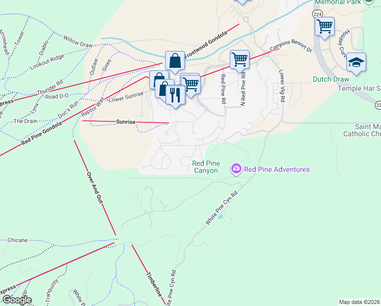 map of restaurants, bars, coffee shops, grocery stores, and more near 3459 Creek Crossing Drive in Park City