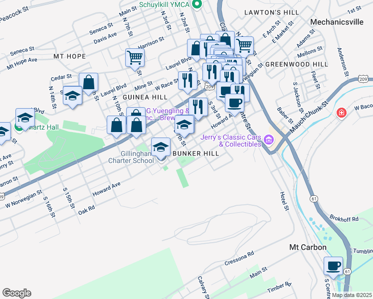 map of restaurants, bars, coffee shops, grocery stores, and more near 700 Schuylkill Avenue in Pottsville