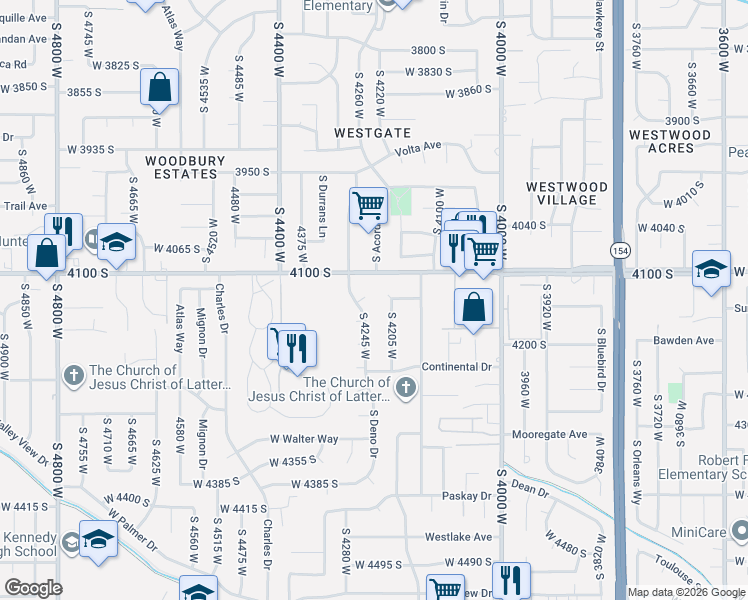 map of restaurants, bars, coffee shops, grocery stores, and more near 4198 West 4135 South in West Valley City