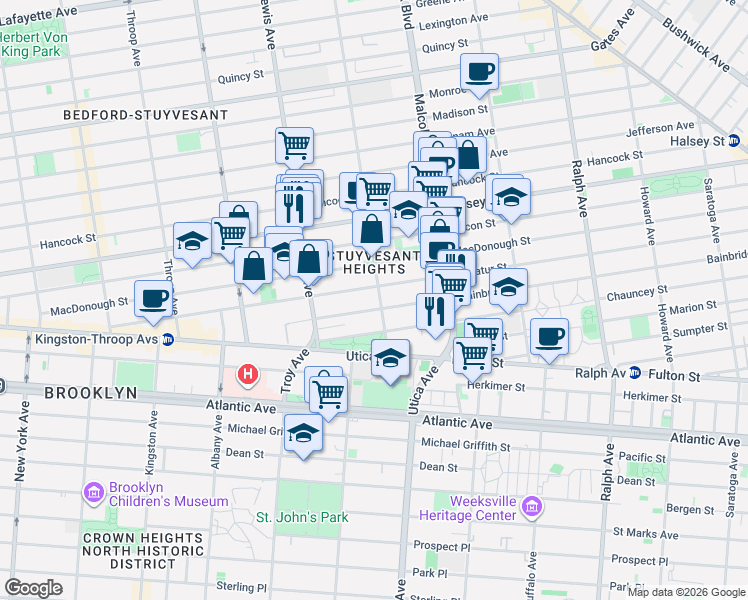 map of restaurants, bars, coffee shops, grocery stores, and more near 288 Decatur Street in Brooklyn