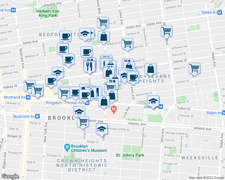 map of restaurants, bars, coffee shops, grocery stores, and more near in Brooklyn