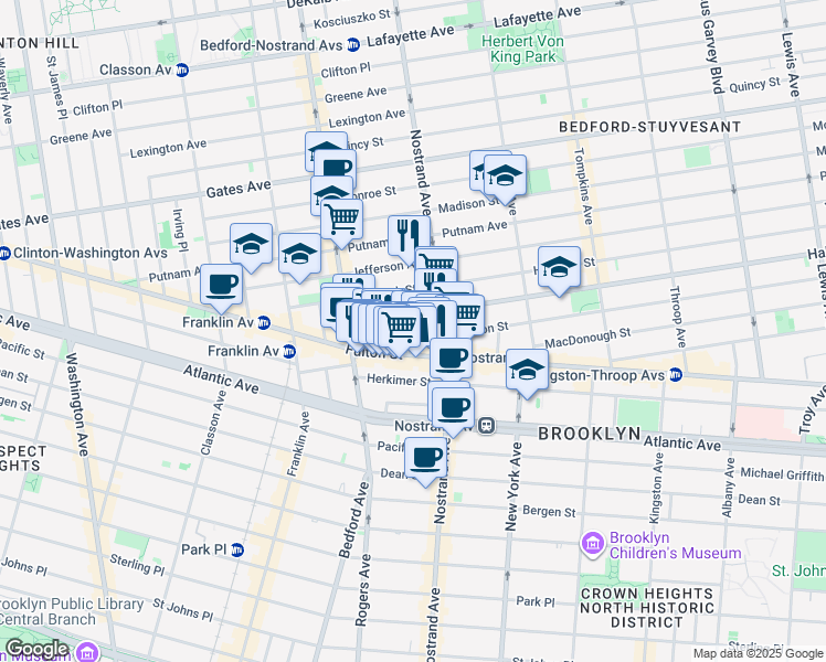 map of restaurants, bars, coffee shops, grocery stores, and more near 44 Halsey Street in Brooklyn