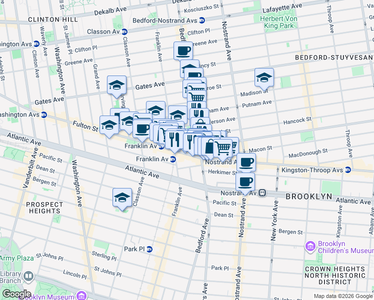 map of restaurants, bars, coffee shops, grocery stores, and more near 16 Spencer Place in Brooklyn