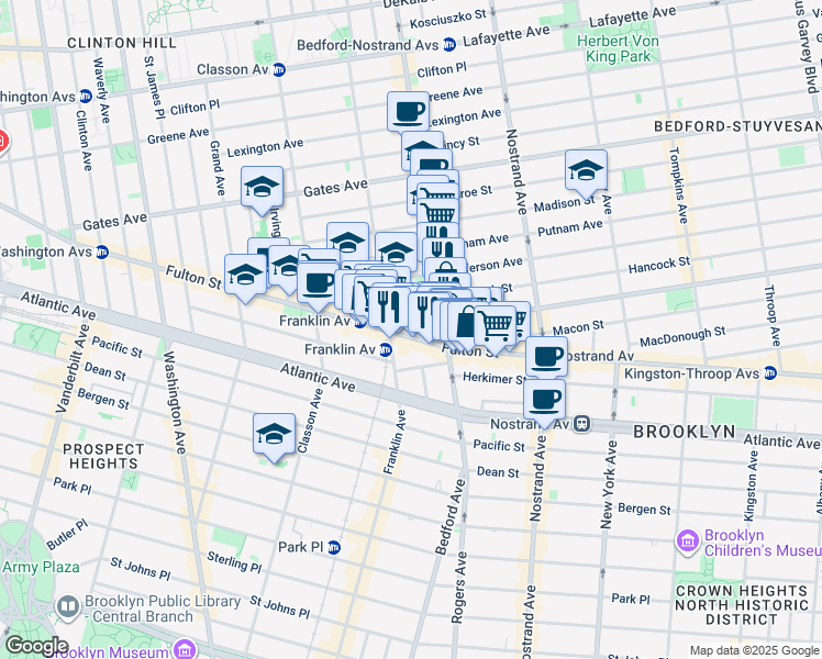 map of restaurants, bars, coffee shops, grocery stores, and more near 16 Spencer Place in Brooklyn