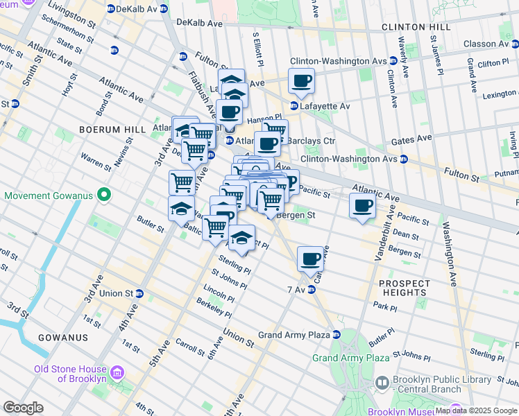 map of restaurants, bars, coffee shops, grocery stores, and more near 237 Flatbush Avenue in Brooklyn